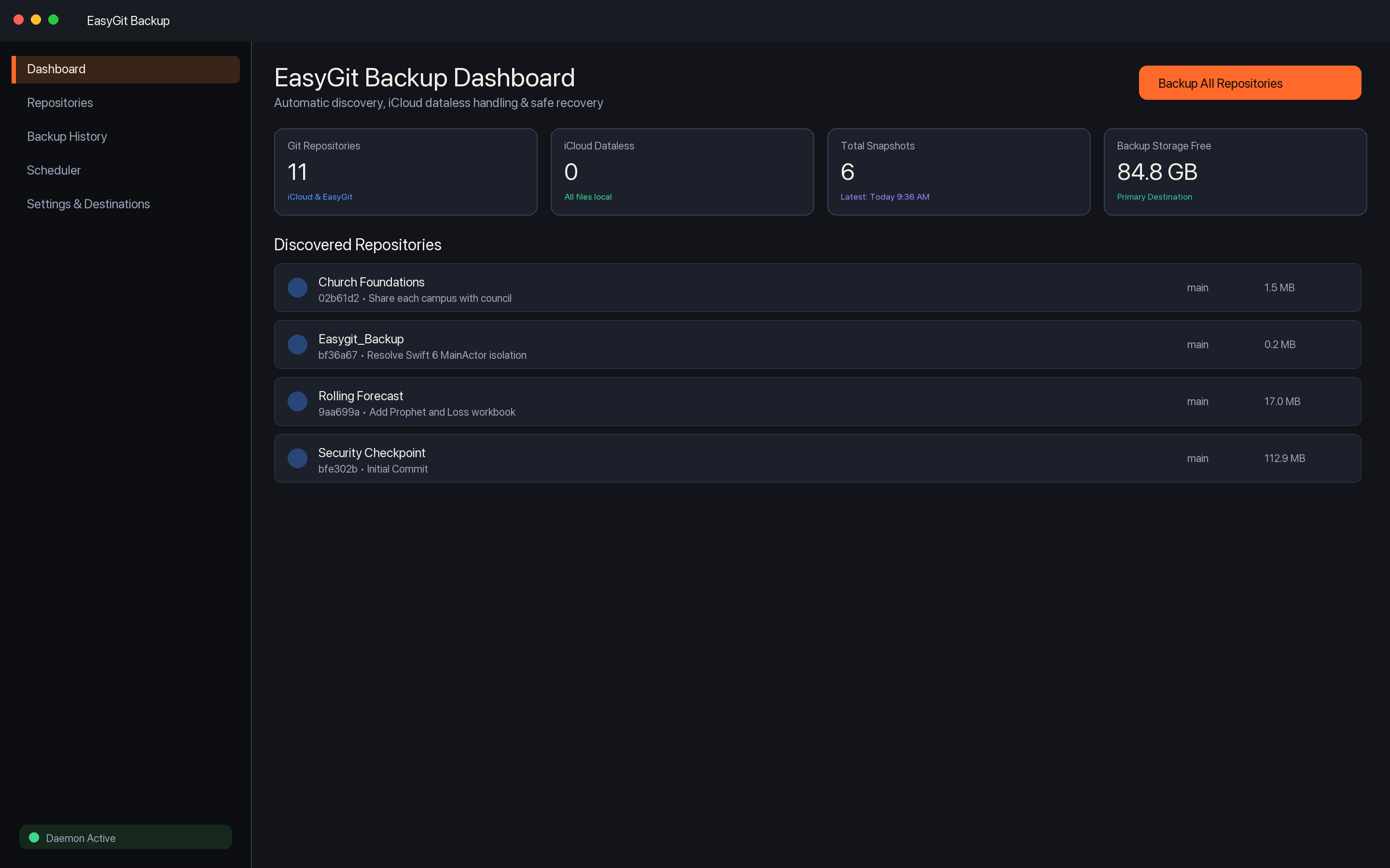 EasyGit Backup Dashboard