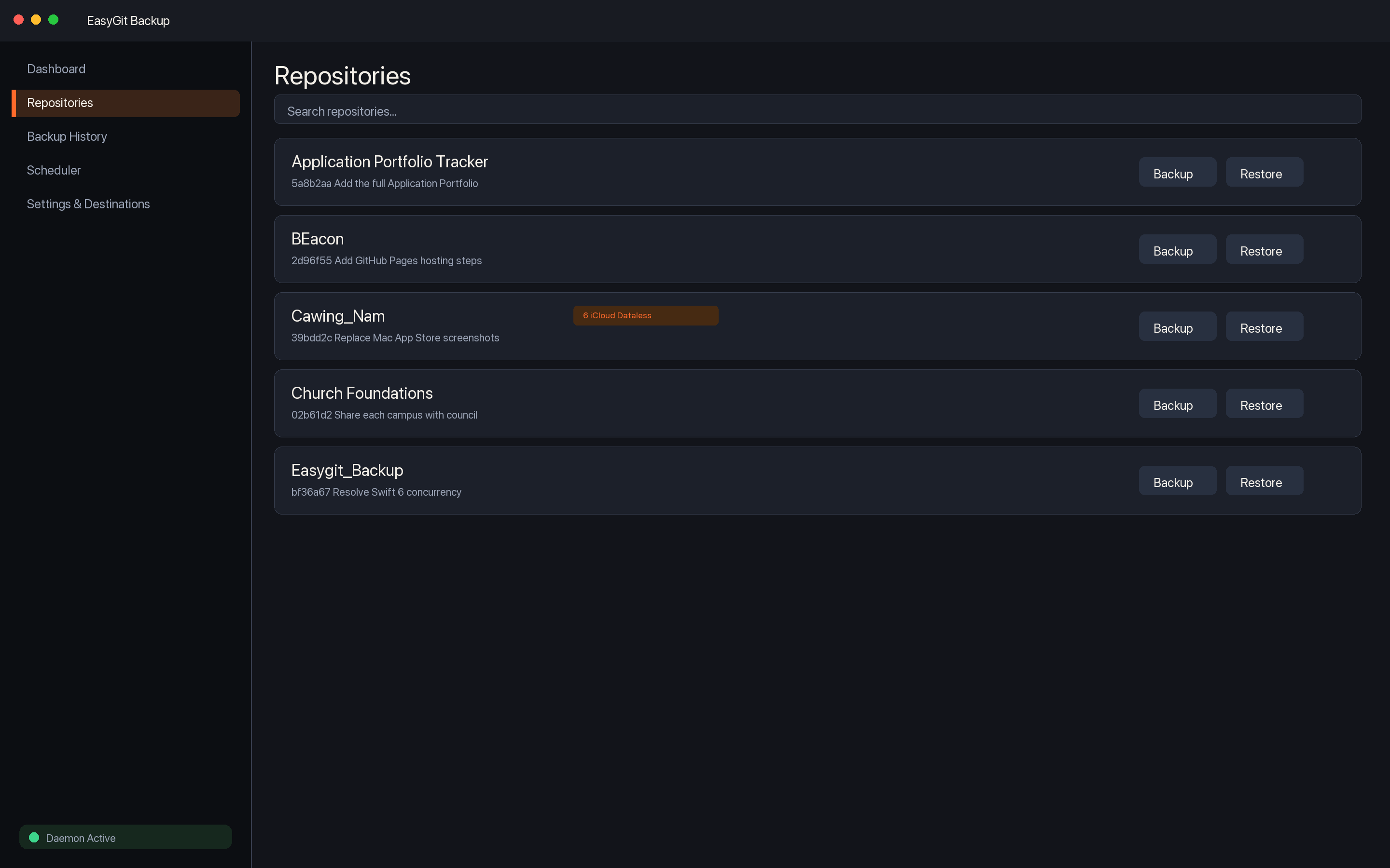 Repositories view